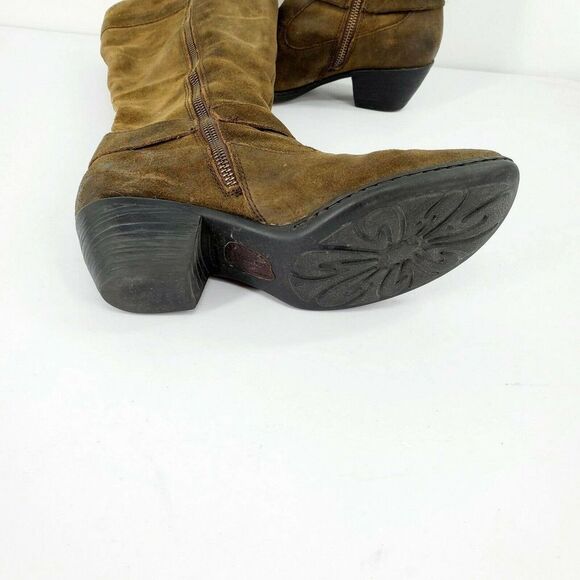 BORN KYLLI Tall Leather Distressed Suede Boots Tobacco 7 - Picture 7 of 7